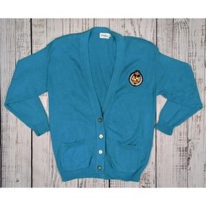 Vtg Neiman Marcus‎ Acrylic Cardigan Mr. Rogers Grandpa Sweater Crest Patch Sz S